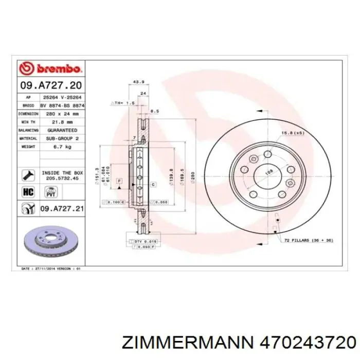 Диск переднього гальма Zimmermann 470243720 ціна, від 35.98 USD