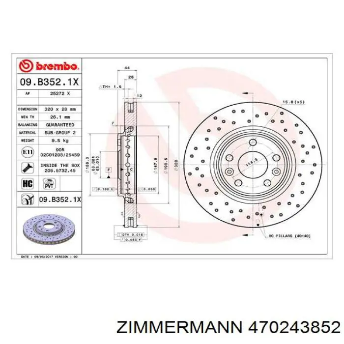 Диск переднього гальма Zimmermann 470243852 ціна, від 73.85 USD