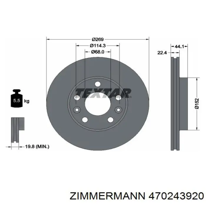470243920 Zimmermann диск гальмівний передній