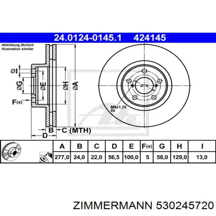 Диск переднього гальма Zimmermann 530245720 ціна, від 35.97 USD