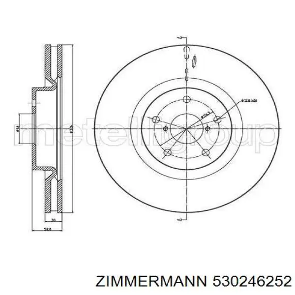 Диск переднього гальма Zimmermann 530246252 ціна, від 123.16 USD