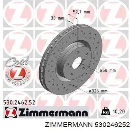 530246252 Zimmermann Гальмо дискове переднє