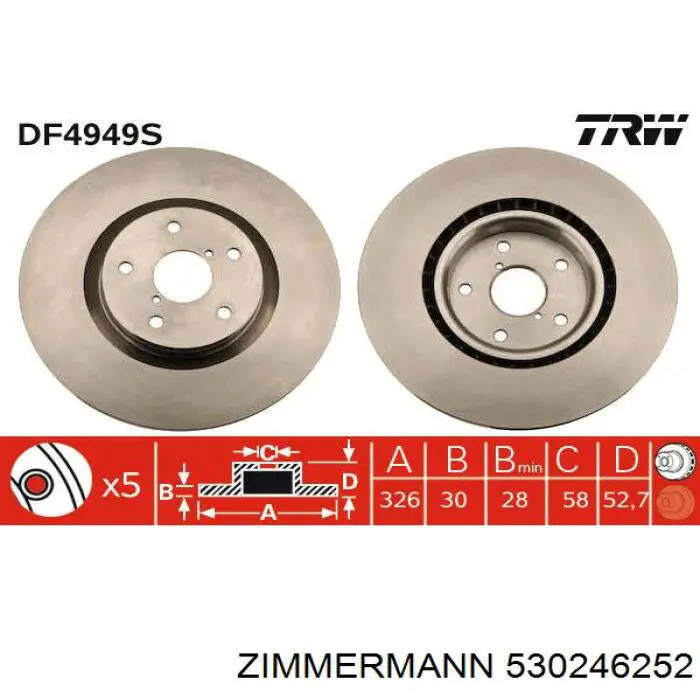 Диск переднього гальма Zimmermann 530246252 ціна, від 123.16 USD