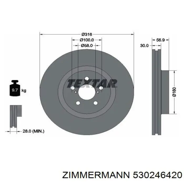Диск переднього гальма Zimmermann 530246420 ціна, від 74.72 USD