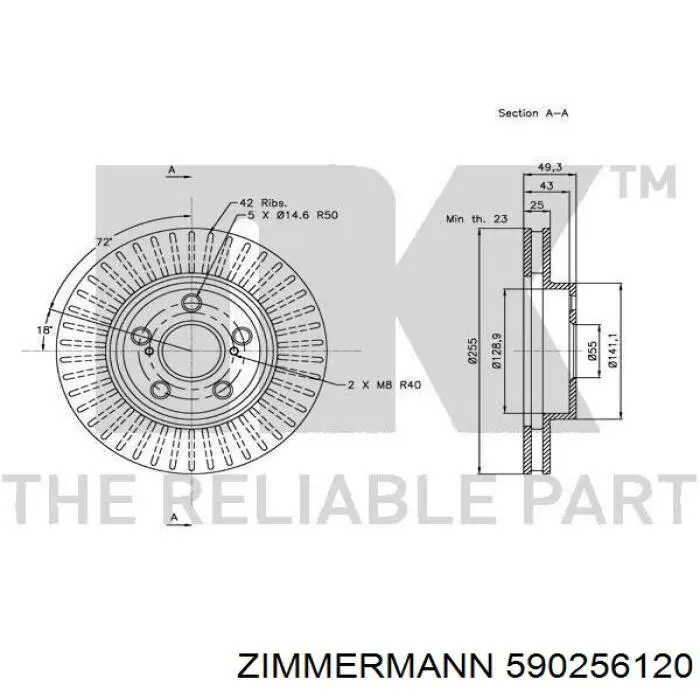 Диск гальмівний передній Zimmermann 590256120