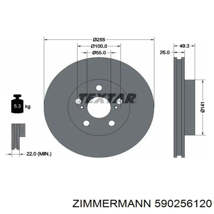 Диск переднього гальма Zimmermann 590256120 ціна, від 33.40 USD
