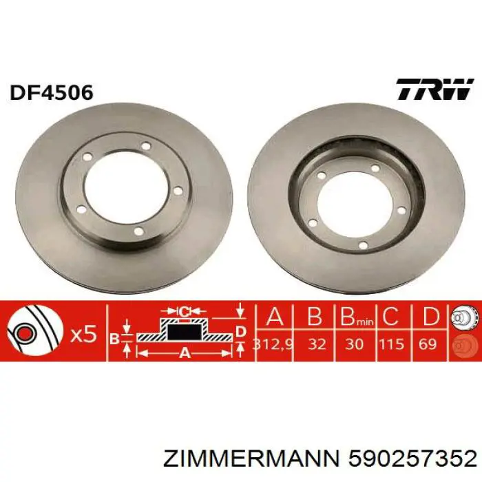 Диск переднього гальма Zimmermann 590257352 ціна, від 52.29 USD