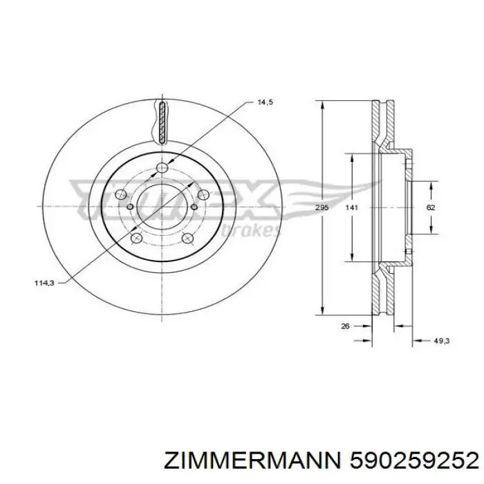 Диск гальмівний передній Zimmermann 590259252
