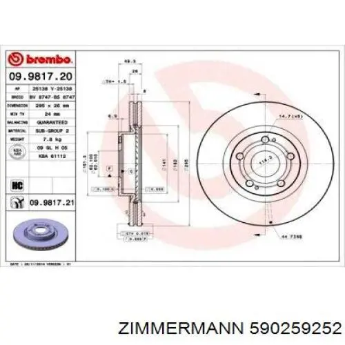 Диск переднього гальма Zimmermann 590259252 ціна, від 53.15 USD