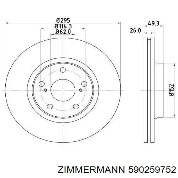 Диск переднього гальма Zimmermann 590259752 ціна, від 59.21 USD