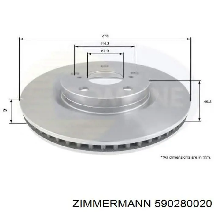 Диск гальмівний передній Zimmermann 590280020