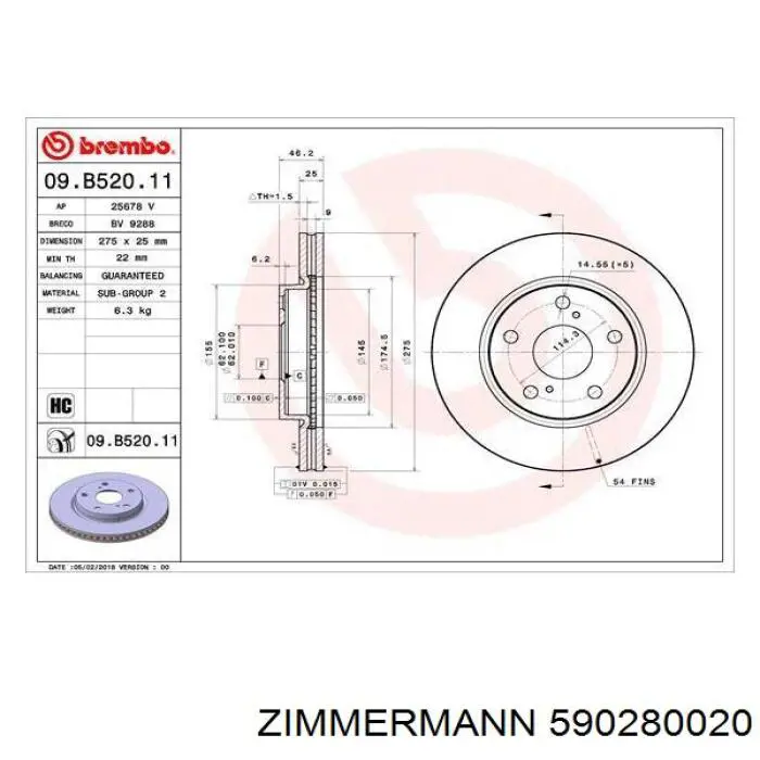 Диск переднього гальма Zimmermann 590280020 ціна, від 48.62 USD