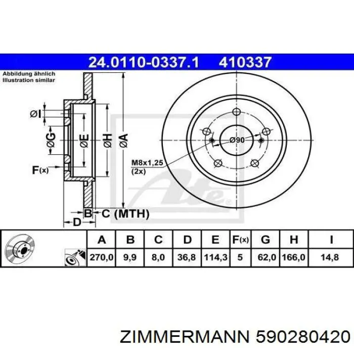 Купити 590280420 Zimmermann Диск заднього гальма