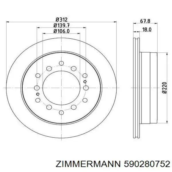 Купити 590280752 Zimmermann Диск заднього гальма