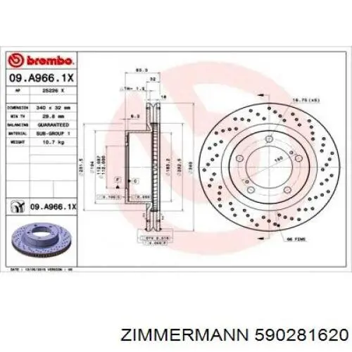 Диск гальмівний передній Zimmermann 590281620