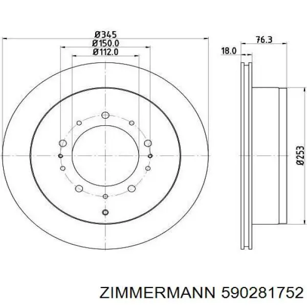 Диск гальмівний задній 590281752 Zimmermann