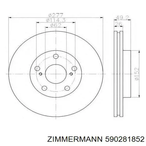 Диск переднього гальма Zimmermann 590281852 ціна, від 46.57 USD