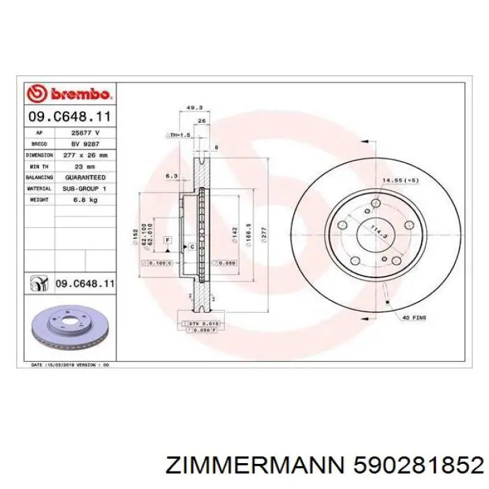 Гальмівні диски передні 590281852 Zimmermann