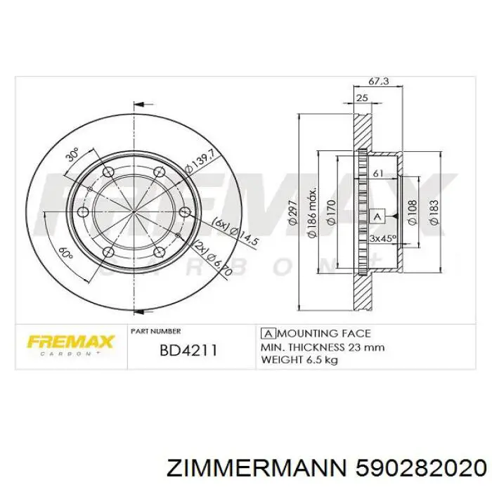 Диск переднього гальма Zimmermann 590282020 ціна, від 44.99 USD