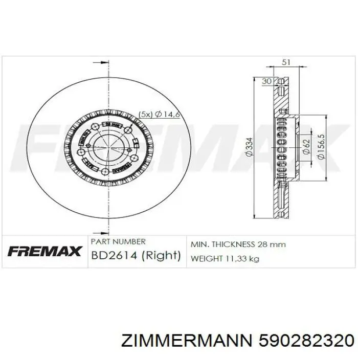 Диск переднього гальма Zimmermann 590282320 ціна, від 78.22 USD