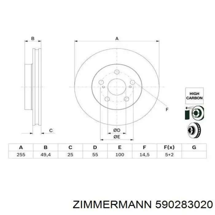 Диск гальмівний передній 590283020 Zimmermann