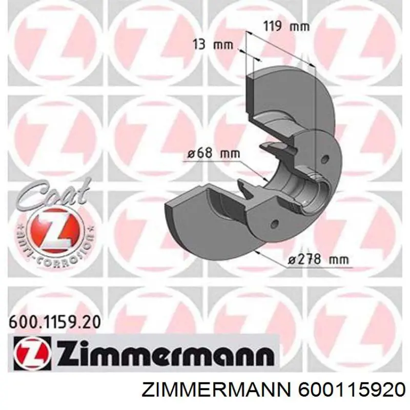 Диск гальмівний передній 600115920 Zimmermann