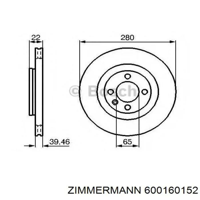 Диск переднього гальма Zimmermann 600160152 ціна, від 38.27 USD