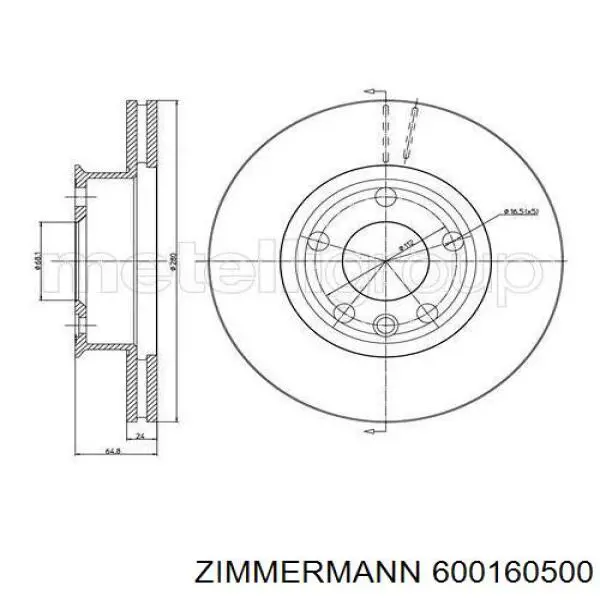 Диск переднього гальма Zimmermann 600160500 ціна, від 27.87 USD