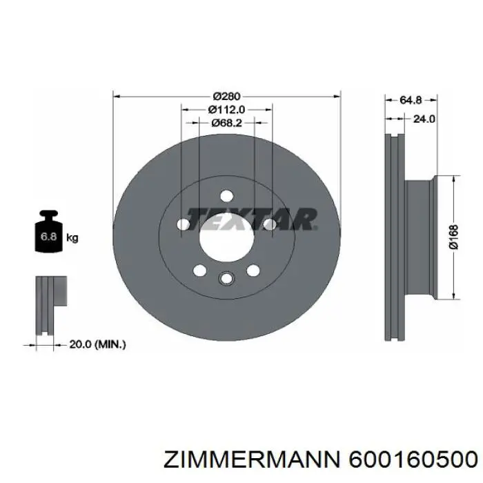 Диск переднього гальма Zimmermann 600160500 ціна, від 27.87 USD