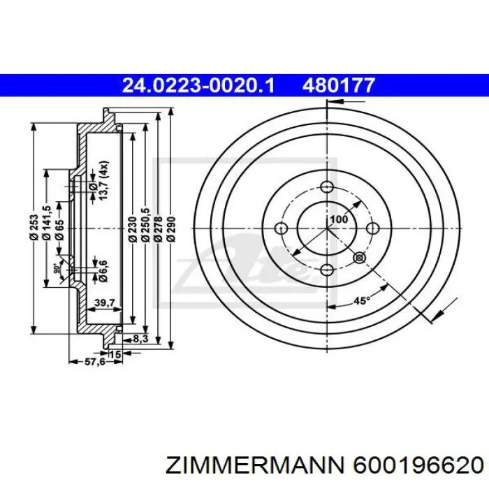 Барабан гальмівний задній 600196620 Zimmermann