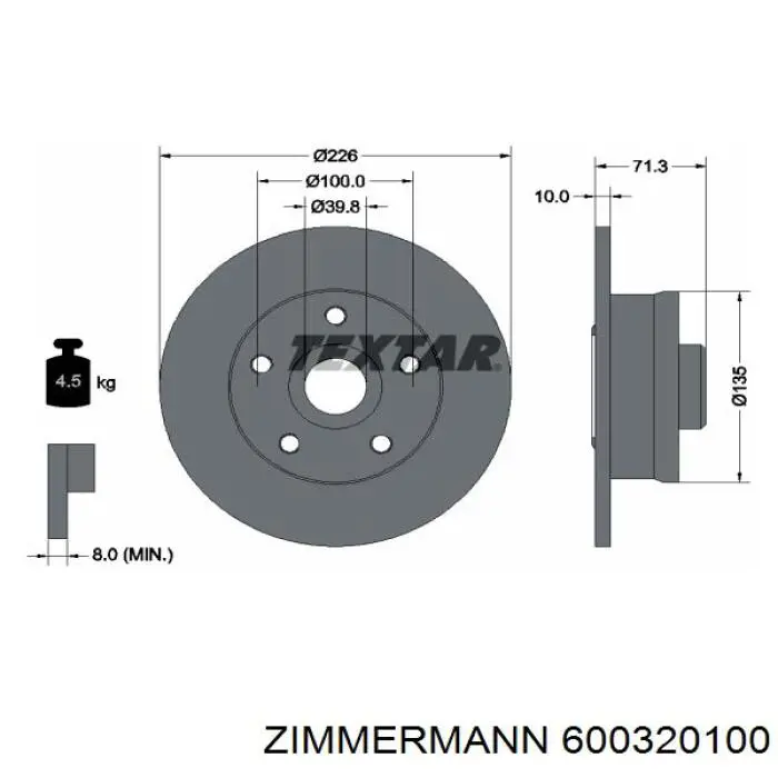 Диск гальмівний задній 600320100 Zimmermann