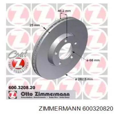 Диск переднього гальма Zimmermann 600320820 ціна, від 42.59 USD