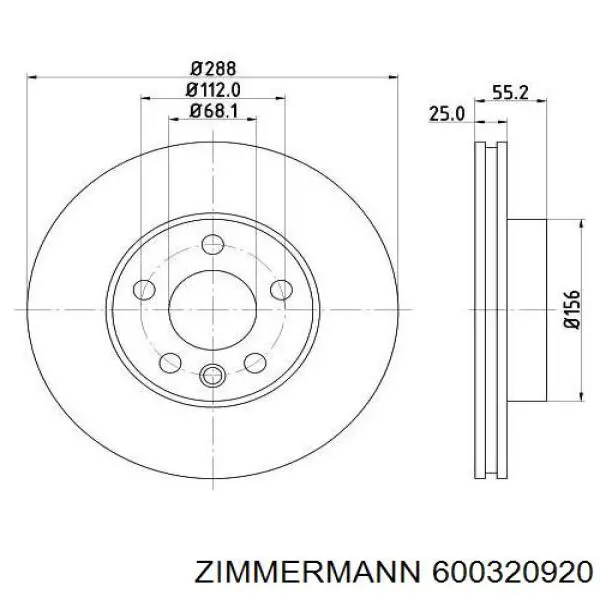 Диск переднього гальма Zimmermann 600320920 ціна, від 45.50 USD