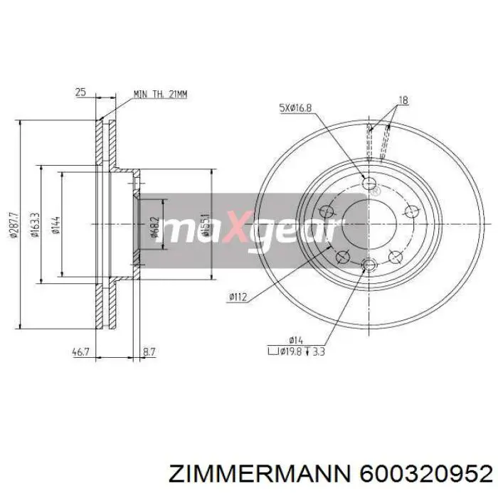 600320952 Zimmermann диск гальмівний передній