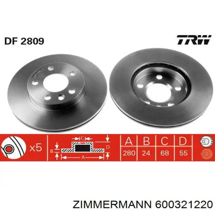 Диск гальмівний передній Zimmermann 600321220