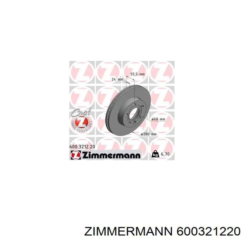 600321220 Zimmermann Гальмо дискове переднє