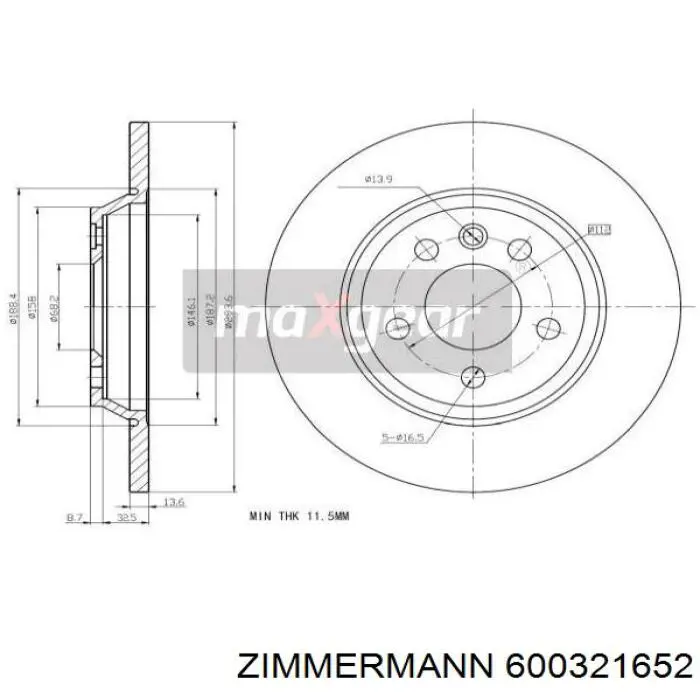 600321652 Zimmermann диск гальмівний задній