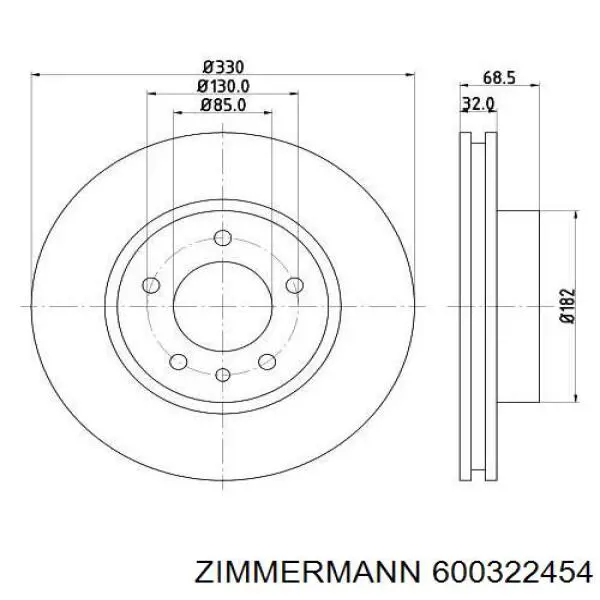 Диск переднього гальма Zimmermann 600322454 ціна, від 136.54 USD