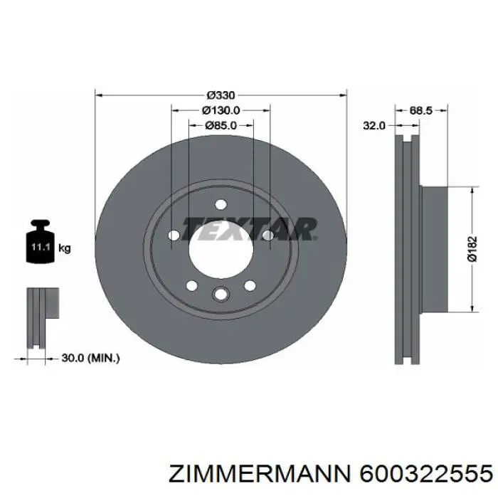 Диск переднього гальма Zimmermann 600322555 ціна, від 137.12 USD