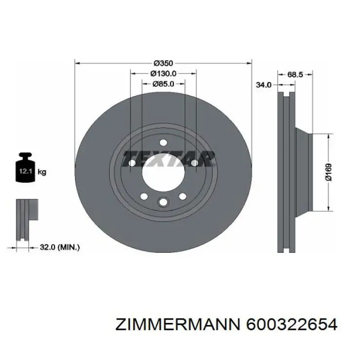 Диск переднього гальма Zimmermann 600322654 ціна, від 137.87 USD
