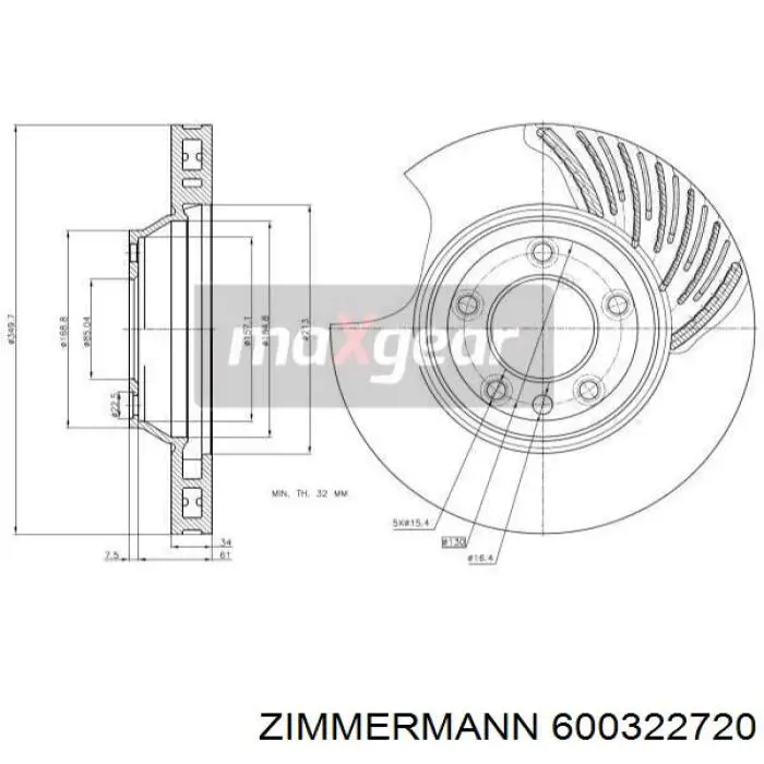 Диск переднього гальма Zimmermann 600322720 ціна, від 103.24 USD