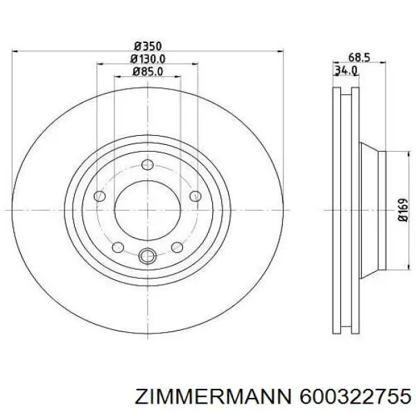 Диск гальмівний передній Zimmermann 600322755