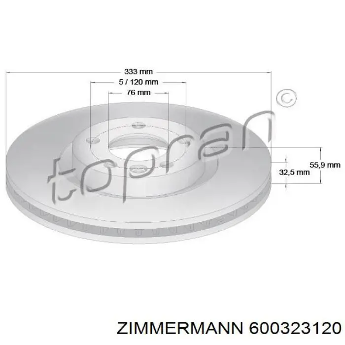 Диск переднього гальма Zimmermann 600323120 ціна, від 67.40 USD
