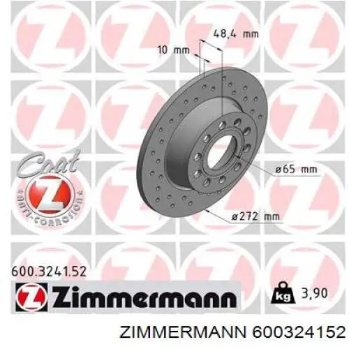 600324152 Zimmermann диск гальмівний задній