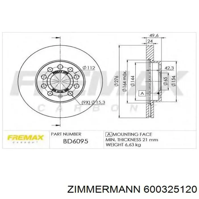 600325120 Zimmermann Гальмо дискове переднє