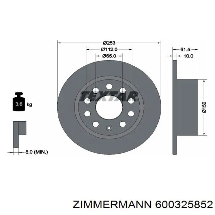 Купити 600325852 Zimmermann Диск заднього гальма