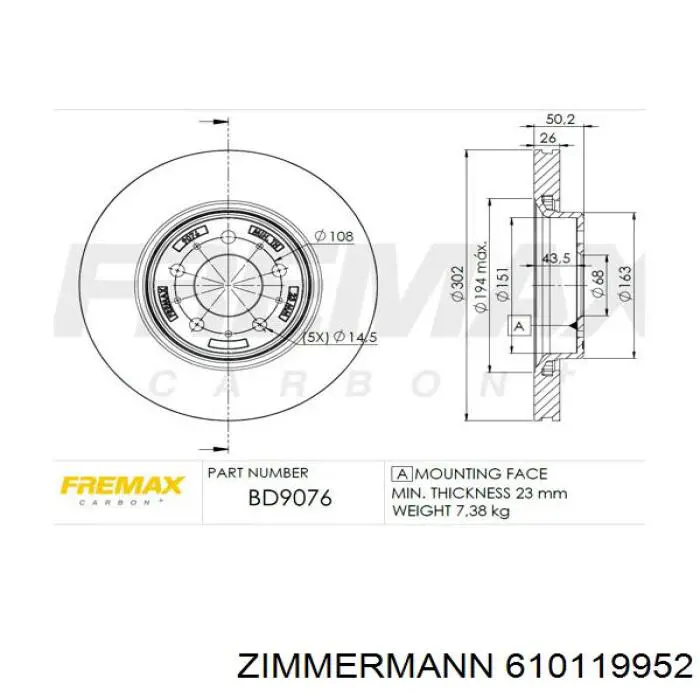 Гальмівні диски передні 610119952 Zimmermann