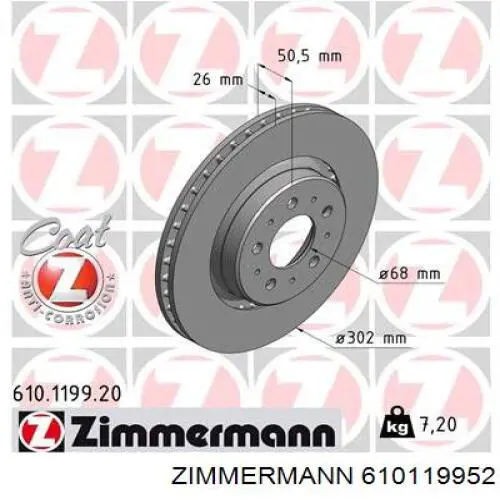 Диск переднього гальма Zimmermann 610119952 ціна, від 36.59 USD