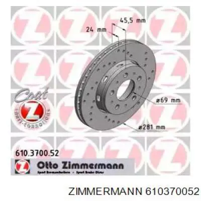 Диск переднього гальма Zimmermann 610370052 ціна, від 37.20 USD
