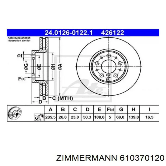 Диск гальмівний передній Zimmermann 610370120